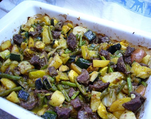 Соте из кабачков с молодой бараниной