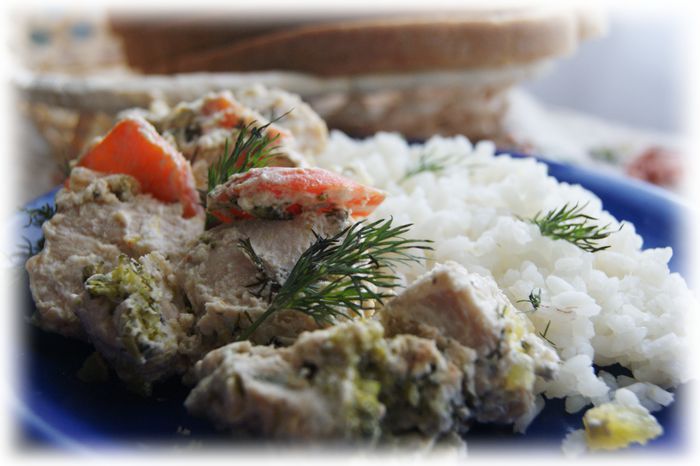 Бланкет из курицы с овощами в мультиварке